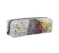 DNBCLEZK Left and Right Brain Advantage Cute Leather Pencil Case,Premium Smooth Zipper Durable Metal Puller,Full-Print Designer Stationery Organizer for School Office