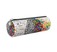 DNBCLEZK Left and Right Brain Advantage Cute Round Leather Pencil Case,Premium Smooth Zipper Durable Metal Puller,Full-Print Designer Stationery Organizer for School Office