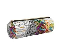 DNBCLEZK Left and Right Brain Advantage Cute Round Leather Pencil Case,Premium Smooth Zipper Durable Metal Puller,Full-Print Designer Stationery Organizer for School Office