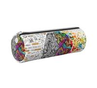DNBCLEZK Left and Right Brain Advantage Cylinder Leather Pencil Case, Multifunctional Full Print Cross Grain PVC Pen Pouch,Lightweight Portable Stationery Bag
