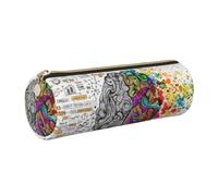 DNBCLEZK Left and Right Brain Advantage Cylinder Leather Pencil Case, Multifunctional Full Print Cross Grain PVC Pen Pouch,Lightweight Portable Stationery Bag