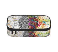 DNBCLEZK Left and Right Brain Advantage Large Capacity Pencil Case with Compartments,Oxford-Fabric Pen Pouch with Multi-Pocket Zipper, Aesthetic Printed Stationery Bag