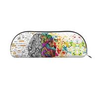 DNBCLEZK Left and Right Brain Advantage Semicircular Pencil Case, Full-Pattern Printed Pen Pouch, Premium PVC Cross-Grain Leather with Polyester Lining