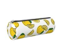 DNBCLEZK Lemon Fruit Pattern Cute Round Leather Pencil Case,Premium Smooth Zipper Durable Metal Puller,Full-Print Designer Stationery Organizer for School Office