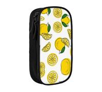 DNBCLEZK Lemon Fruit Pattern Double Layer Large Capacity Pencil Case,Print Polyester Oxford-Cloth Stationery Pouch with Multi Slots, Multi-Compartment Storage Bag