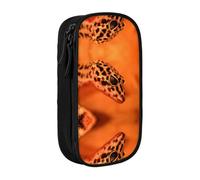 DNBCLEZK Leopard Little Gecko Double Layer Large Capacity Pencil Case,Print Polyester Oxford-Cloth Stationery Pouch with Multi Slots, Multi-Compartment Storage Bag