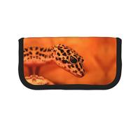 DNBCLEZK Leopard Little Gecko Large Capacity Canvas Pencil Case with Full Print Black Trim,Multipurpose Makeup Bag Organizer, Double Zipper Closure (19x9x5 Cm)