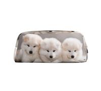 DNBCLEZK Little White Dogs Pattern Customizable Leather Zipper Pencil Case, Full-Print Design School and Office Stationery Holder (Personalized Pattern)