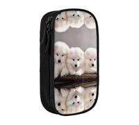 DNBCLEZK Little White Dogs Pattern Double Layer Large Capacity Pencil Case,Print Polyester Oxford-Cloth Stationery Pouch with Multi Slots, Multi-Compartment Storage Bag