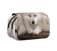 DNBCLEZK Little White Dogs Pattern Flip Top Double Layer Pencil Case,Full Print Oxford-Cloth Stationery Pouch with Zipper and Sticky Flap,Large Capacity Pencil Bag