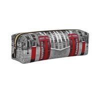 DNBCLEZK London Red Telephone Booth Cute Leather Pencil Case,Premium Smooth Zipper Durable Metal Puller,Full-Print Designer Stationery Organizer for School Office