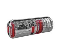 DNBCLEZK London Red Telephone Booth Cute Round Leather Pencil Case,Premium Smooth Zipper Durable Metal Puller,Full-Print Designer Stationery Organizer for School Office