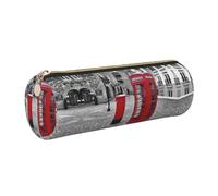 DNBCLEZK London Red Telephone Booth Cute Round Leather Pencil Case,Premium Smooth Zipper Durable Metal Puller,Full-Print Designer Stationery Organizer for School Office