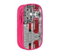 DNBCLEZK London Red Telephone Booth Double Layer Large Capacity Pencil Case,Print Polyester Oxford-Cloth Stationery Pouch with Multi Slots, Multi-Compartment Storage Bag