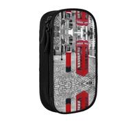 DNBCLEZK London Red Telephone Booth Double Layer Large Capacity Pencil Case,Print Polyester Oxford-Cloth Stationery Pouch with Multi Slots, Multi-Compartment Storage Bag