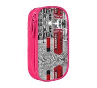 DNBCLEZK London Red Telephone Booth Double Layer Large Capacity Pencil Case,Print Polyester Oxford-Cloth Stationery Pouch with Multi Slots, Multi-Compartment Storage Bag
