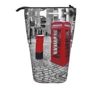 DNBCLEZK London Red Telephone Booth Expandable Pencil Case,Oxford-Fabric Telescopic Pencil Pouch with Zipper, Portable Multifunctional Stationery Bag