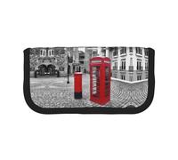 DNBCLEZK London Red Telephone Booth Large Capacity Canvas Pencil Case with Full Print Black Trim,Multipurpose Makeup Bag Organizer, Double Zipper Closure (19x9x5 Cm)