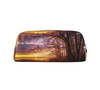 DNBCLEZK Lonely Bench Sunset Customizable Leather Zipper Pencil Case, Full-Print Design School and Office Stationery Holder (Personalized Pattern)
