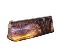 DNBCLEZK Lonely Bench Sunset Cute Leather Triangular Pencil Case,Premium Smooth Zipper Durable Metal Puller,Full-Print Designer Stationery Organizer for School Office