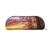 DNBCLEZK Lonely Bench Sunset Semicircular Pencil Case, Full-Pattern Printed Pen Pouch, Premium PVC Cross-Grain Leather with Polyester Lining