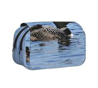 DNBCLEZK Loon Birds Flip Top Double Layer Pencil Case,Full Print Oxford-Cloth Stationery Pouch with Zipper and Sticky Flap,Large Capacity Pencil Bag