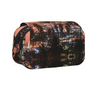 DNBCLEZK Los Angeles Palm Trees Flip Top Double Layer Pencil Case,Full Print Oxford-Cloth Stationery Pouch with Zipper and Sticky Flap,Large Capacity Pencil Bag