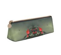 DNBCLEZK Lotus Flower and Dragonfly Cute Leather Triangular Pencil Case,Premium Smooth Zipper Durable Metal Puller,Full-Print Designer Stationery Organizer for School Office