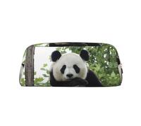 DNBCLEZK Lovely Panda Customizable Leather Zipper Pencil Case, Full-Print Design School and Office Stationery Holder (Personalized Pattern)