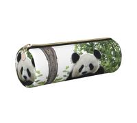 DNBCLEZK Lovely Panda Cute Round Leather Pencil Case,Premium Smooth Zipper Durable Metal Puller,Full-Print Designer Stationery Organizer for School Office