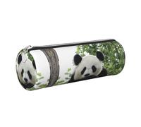 DNBCLEZK Lovely Panda Cute Round Leather Pencil Case,Premium Smooth Zipper Durable Metal Puller,Full-Print Designer Stationery Organizer for School Office