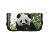 DNBCLEZK Lovely Panda Large Canvas Pencil Case with Full Print Black Trim,Multipurpose Makeup Bag Organizer, Double Zipper Closure (19x9x5 Cm)