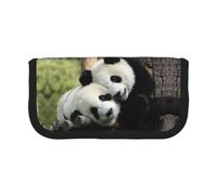 DNBCLEZK Lovely Pandas Large Capacity Canvas Pencil Case with Full Print Black Trim,Multipurpose Makeup Bag Organizer, Double Zipper Closure (19x9x5 Cm)