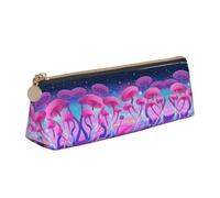 DNBCLEZK Magic Mushroom Cute Leather Triangular Pencil Case,Premium Smooth Zipper Durable Metal Puller,Full-Print Designer Stationery Organizer for School Office