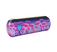 DNBCLEZK Magic Mushroom Cute Round Leather Pencil Case,Premium Smooth Zipper Durable Metal Puller,Full-Print Designer Stationery Organizer for School Office