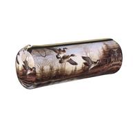 DNBCLEZK Mallard Ducks Cute Round Leather Pencil Case,Premium Smooth Zipper Durable Metal Puller,Full-Print Designer Stationery Organizer for School Office