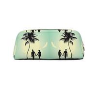 DNBCLEZK Married Couple Walking On The Beach Customizable Leather Zipper Pencil Case, Full-Print Design School and Office Stationery Holder (Personalized Pattern)