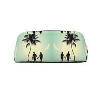 DNBCLEZK Married Couple Walking On The Beach Customizable Leather Zipper Pencil Case, Full-Print Design School and Office Stationery Holder (Personalized Pattern)