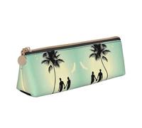 DNBCLEZK Married Couple Walking On The Beach Cute Leather Triangular Pencil Case,Premium Smooth Zipper Durable Metal Puller,Full-Print Designer Stationery Organizer for School Office