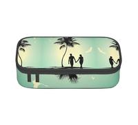DNBCLEZK Married Couple Walking On The Beach Large Canvas Pencil Case with Compartments for Girls Boys,Personalised Printed Stationery Storage Case