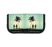 DNBCLEZK Married Couple Walking On The Beach Large Capacity Canvas Pencil Case with Full Print Black Trim,Multipurpose Makeup Bag Organizer, Double Zipper Closure (19x9x5 Cm)