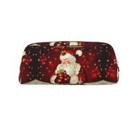 DNBCLEZK Merry Christmas Santa Claus Customizable Leather Zipper Pencil Case, Full-Print Design School and Office Stationery Holder (Personalized Pattern)