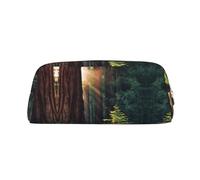 DNBCLEZK Morning Sunlight in Wilderness Customizable Leather Zipper Pencil Case, Full-Print Design School and Office Stationery Holder (Personalized Pattern)