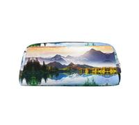 DNBCLEZK Mountain View Nature Customizable Leather Zipper Pencil Case, Full-Print Design School and Office Stationery Holder (Personalized Pattern)