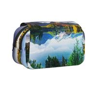 DNBCLEZK Mountain View Nature Flip Top Double Layer Pencil Case,Full Print Oxford-Cloth Stationery Pouch with Zipper and Sticky Flap,Large Capacity Pencil Bag