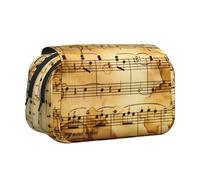 DNBCLEZK Music Note Print Flip Top Double Layer Pencil Case,Full Print Oxford-Cloth Stationery Pouch with Zipper and Sticky Flap,Large Capacity Pencil Bag