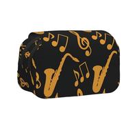 DNBCLEZK Musical Notes Treble Flip Top Double Layer Pencil Case,Full Print Oxford-Cloth Stationery Pouch with Zipper and Sticky Flap,Large Capacity Pencil Bag