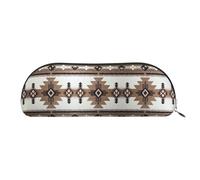 DNBCLEZK Native American Semicircular Pencil Case, Full-Pattern Printed Pen Pouch, Premium PVC Cross-Grain Leather with Polyester Lining