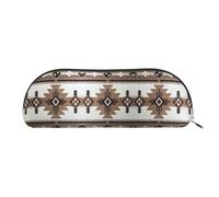 DNBCLEZK Native American Semicircular Pencil Case, Full-Pattern Printed Pen Pouch, Premium PVC Cross-Grain Leather with Polyester Lining