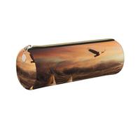 DNBCLEZK Native American Tribes Cute Round Leather Pencil Case,Premium Smooth Zipper Durable Metal Puller,Full-Print Designer Stationery Organizer for School Office